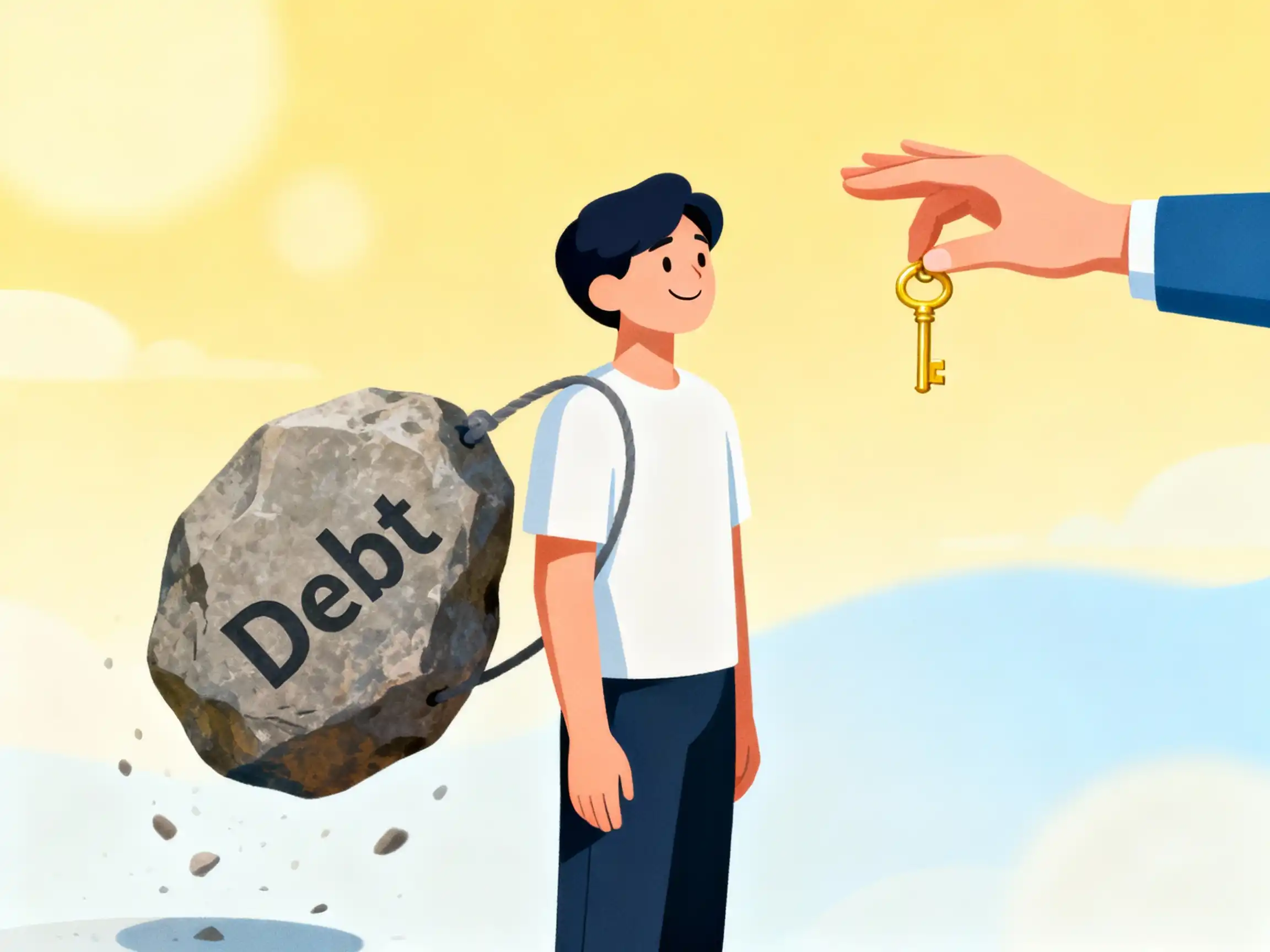 A conceptual image symbolizing tax relief or financial forgiveness (e.g., a person relaxing after a burden is lifted, or an outstretched hand offering help).