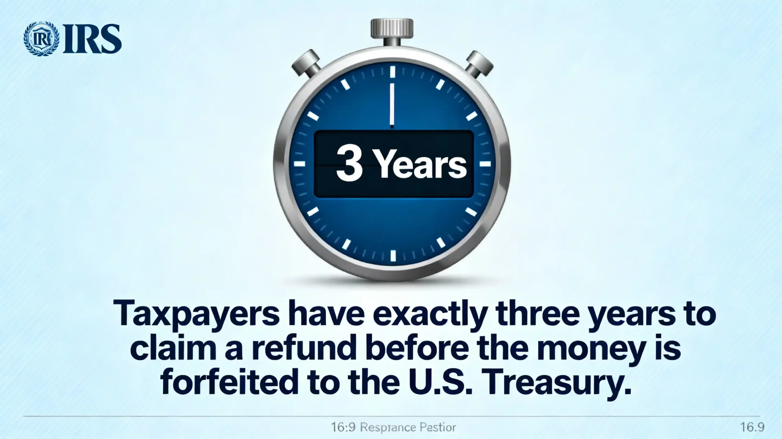 An infographic showing a countdown clock next to an IRS logo, highlighting that taxpayers have exactly three years to claim a refund before the money is forfeited to the U.S. Treasury.
