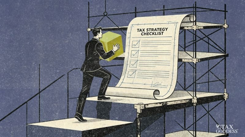 An illustration of a thoughtful man standing between two trust concepts. On the left is a glass box holding coins with a lever labeled "Modify or Revoke," representing a "Revocable Trust" for "Adjustable, Flexible Control." On the right is a heavy green vault representing an "Irrevocable Trust" for "Permanent Protection, Secured Assets." The Tax Goddess logo is in the bottom right corner.