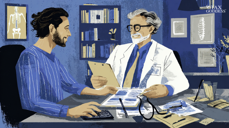 Private practice doctor reviewing a report with a patient in the office